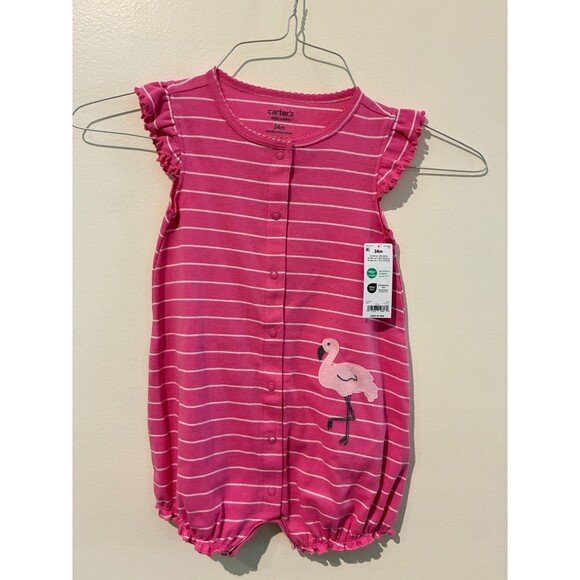 **3 for $20** NWT Carter's Child of Mine Pink Flamingo Romper - 24M - Picture 1 of 3